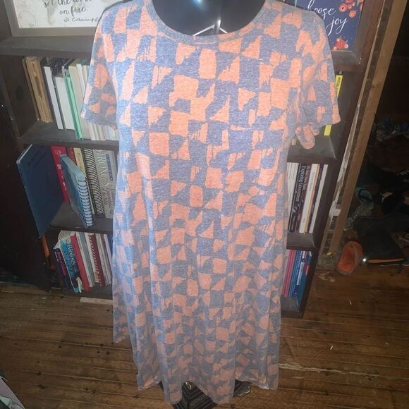 Lularoe orange and denim square triangle L high low dress - Picture 1 of 3